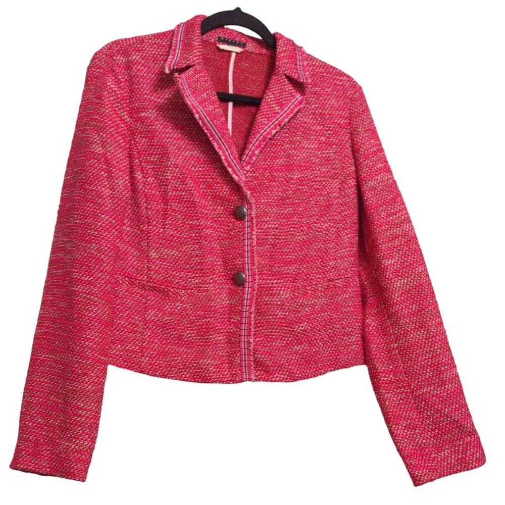 Sisley Womens Suit Jacket Blazer Pink Bouclé Marled Notched Embellished 44 US 8